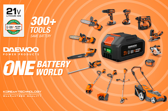 Воздуходувка совместима со всеми аккумуляторными инструментами и батареями DAEWOO линейки 21В.