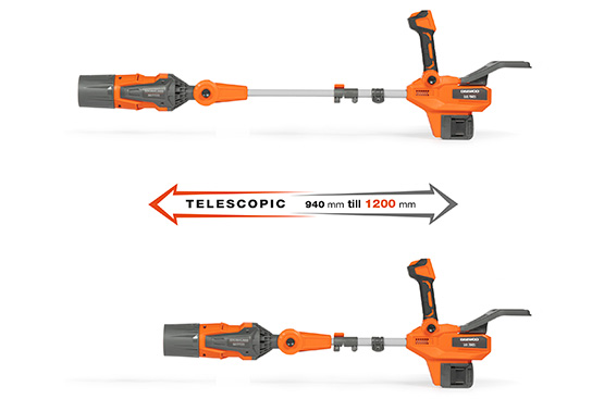 Штанга с регулируемой длинной от 940 до 1200 мм позволяют подобрать оптимальное положение для комфортной работы с воздуходувкой.